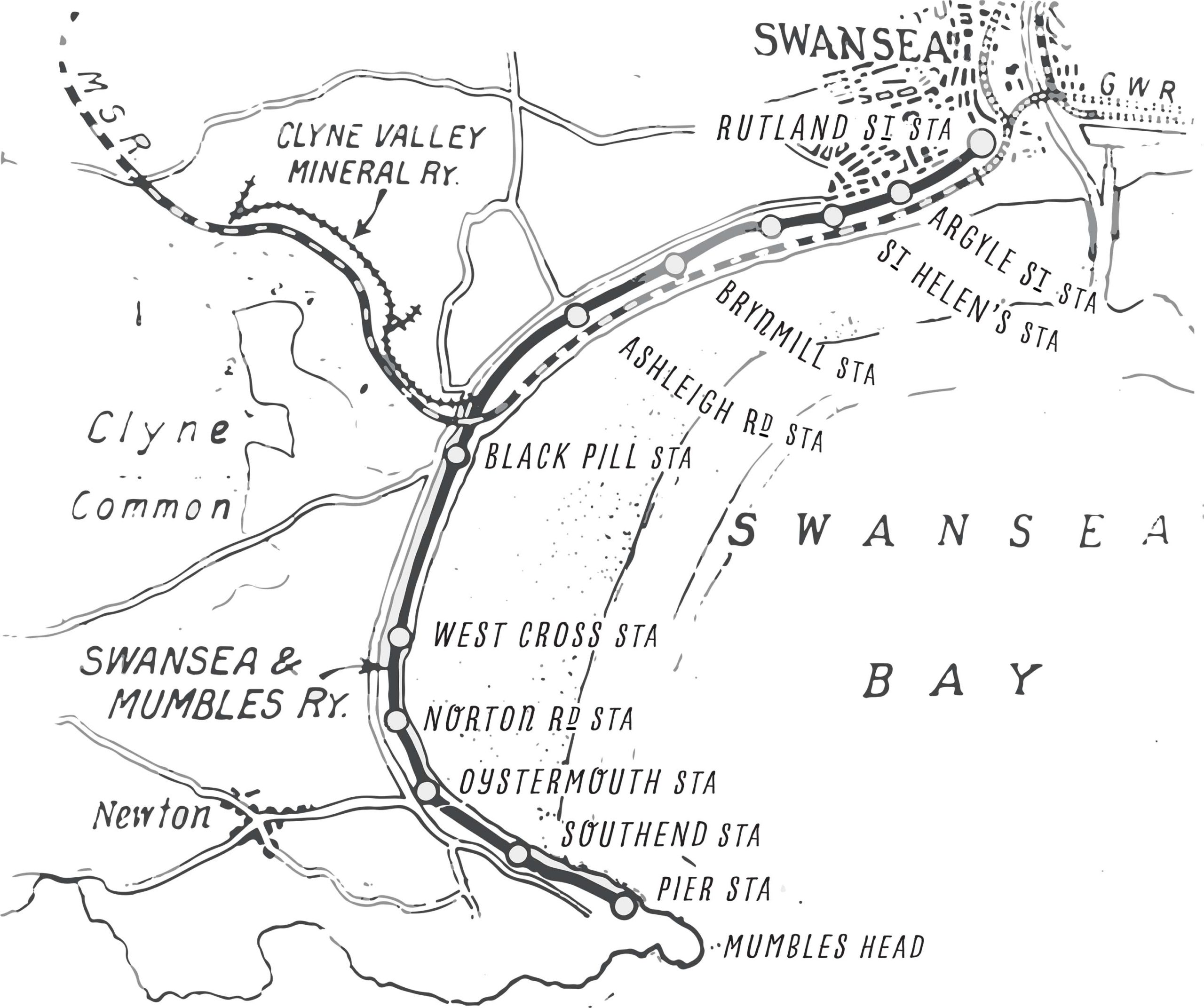 Swansea & Mumbles railway map